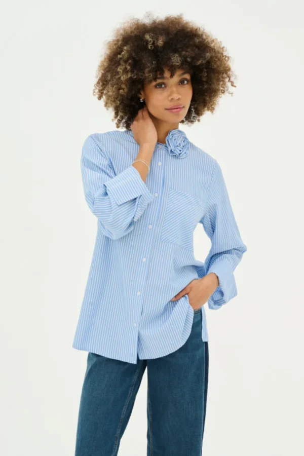 Culture CUJude Flower Shirt Blue Stripe- Shirts & Blusen