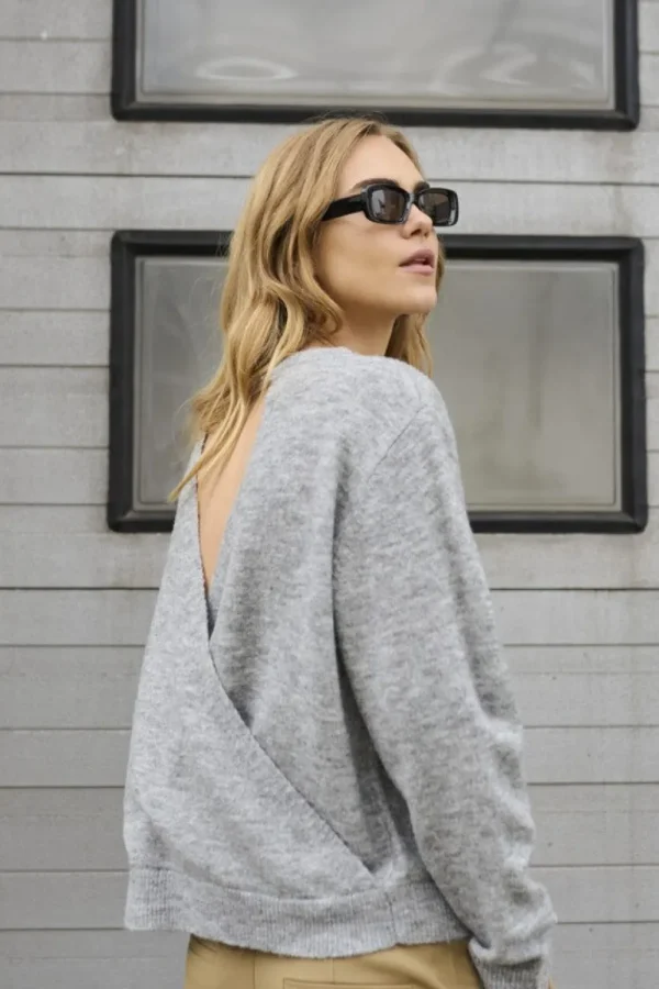 Kaffee KAMalene Open Back Pullover Grey Melange- Strick & Cardigans