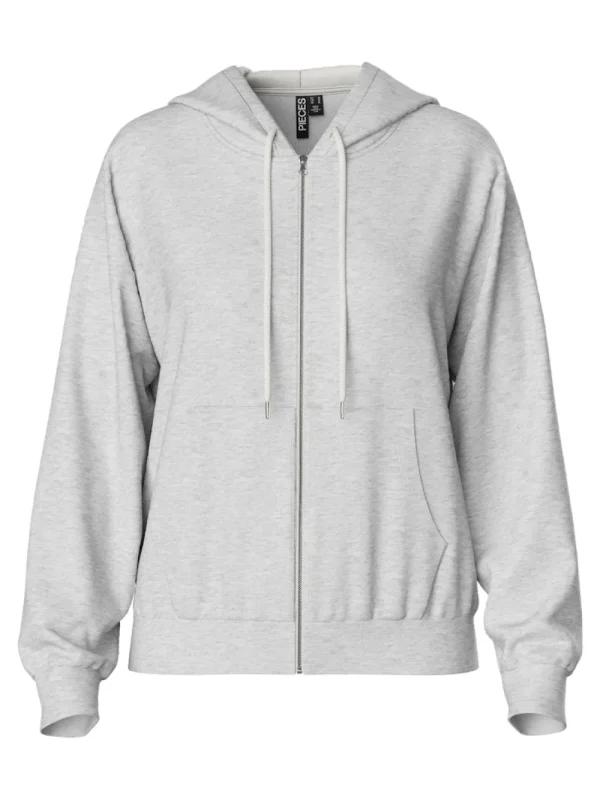Pieces PCChilli LS Zip Hoodie Light Grey- Sweatshirts & Hoodies