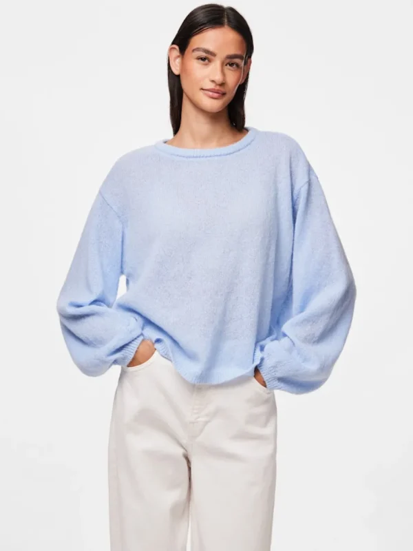 Pieces PCIda LS O-Neck Knit Cashmere Blue- Strick & Cardigans