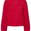 Pieces PCIda LS O-Neck Knit High Risk Red- Strick & Cardigans