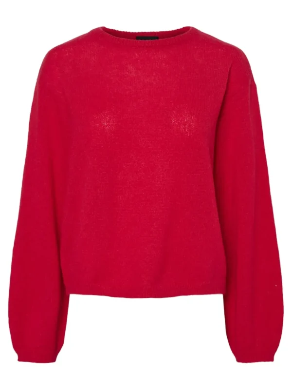 Pieces PCIda LS O-Neck Knit High Risk Red- Strick & Cardigans