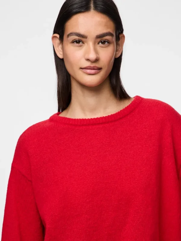 Pieces PCIda LS O-Neck Knit High Risk Red- Strick & Cardigans