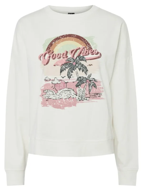 Vila PCSandy Print LS O-Neck Sweat Cloud Dancer- Sweatshirts & Hoodies