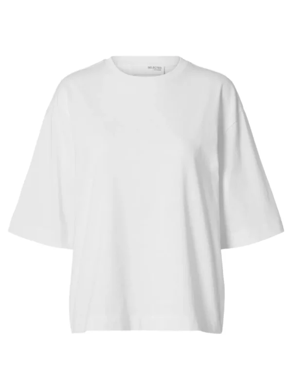Selected Femme SLFAnouk SS Oversized Tee Bright White- T-shirts & Tops
