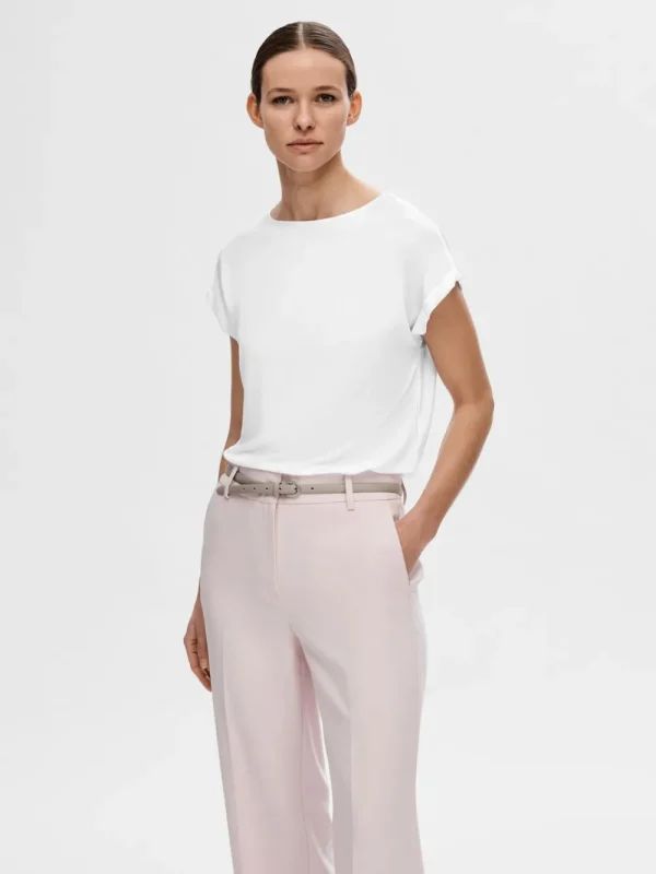 Selected Femme SLFBellis SS Boat Neck Tee Bright White- T-shirts & Tops