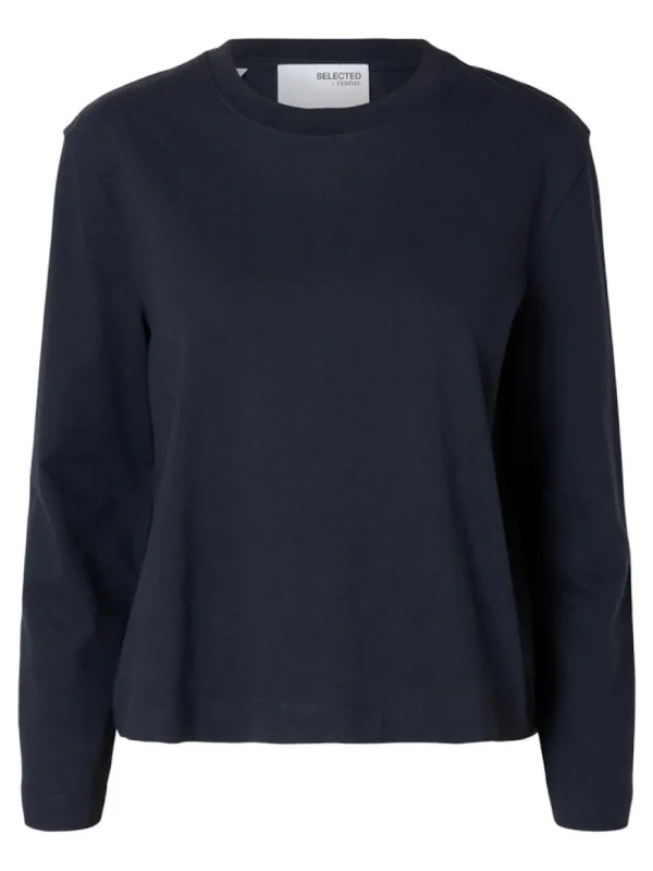 Selected Femme SLFEssential LS Boxy Tee Dark Sapphire- Shirts & Blusen
