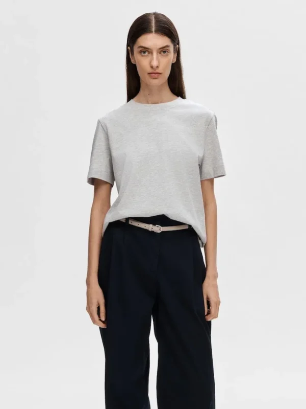Selected Femme SLFEssential SS Boxy Tee Light Grey- T-shirts & Tops