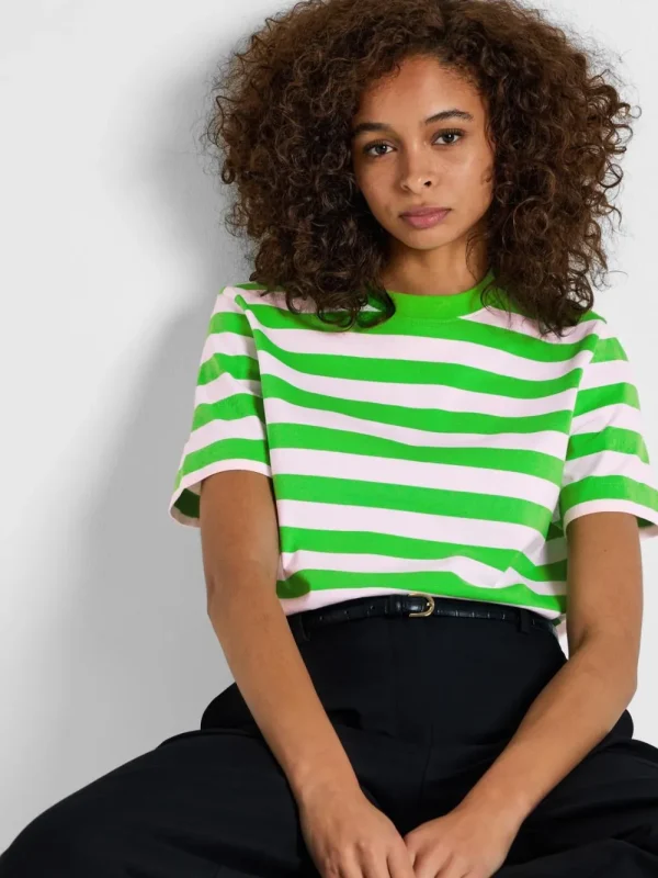 Selected Femme SLFEssential Striped Boxy Tee Cradle Pink- T-shirts & Tops