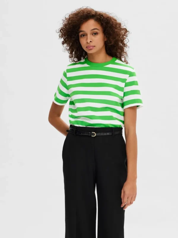 Selected Femme SLFEssential Striped Boxy Tee Cradle Pink- T-shirts & Tops