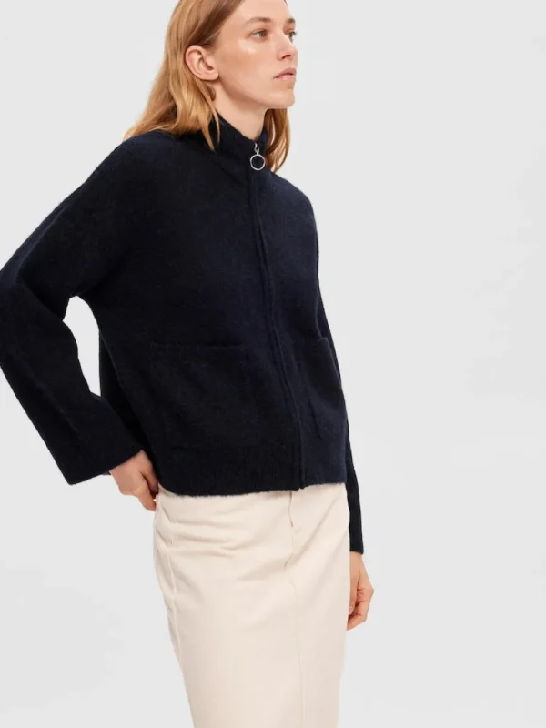 Selected Femme SLFSia LS Knit Zipper Cardigan Dark Sapphire- Strick & Cardigans