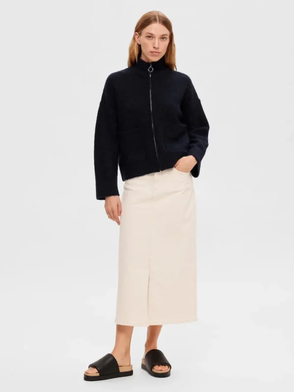 Selected Femme SLFSia LS Knit Zipper Cardigan Dark Sapphire- Strick & Cardigans