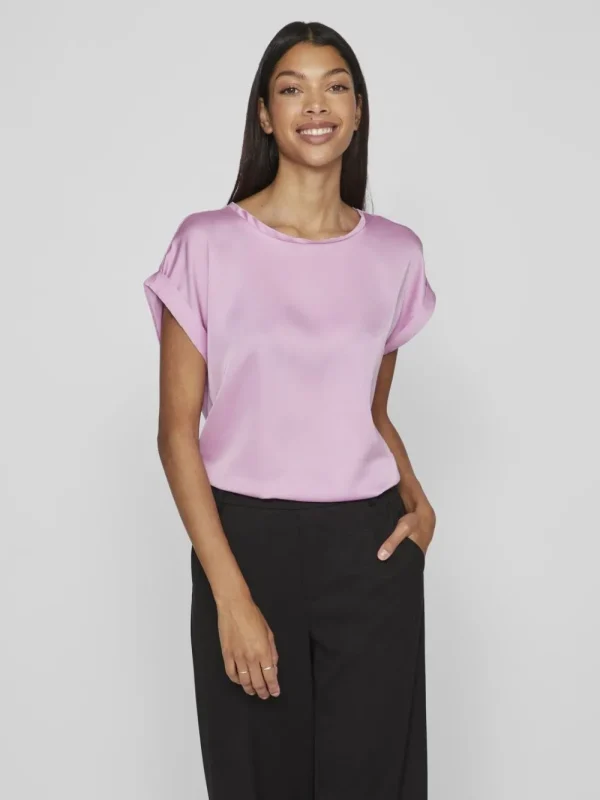 Vila VIEllette Satin Top Pastel Lavender- T-shirts & Tops