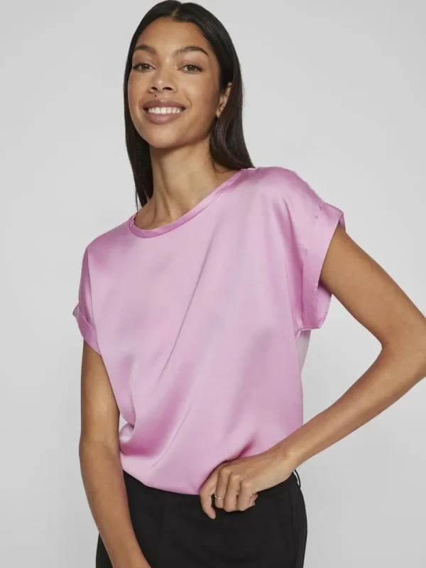 Vila VIEllette Satin Top Pastel Lavender- T-shirts & Tops