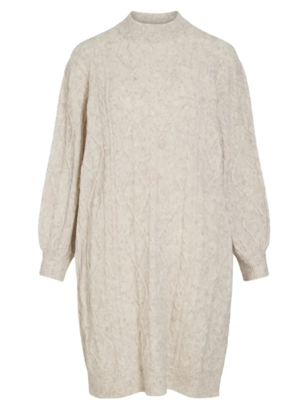 Vila VIFloretta Higneck L/S Cable Knit Dress Natural- Strick & Cardigans