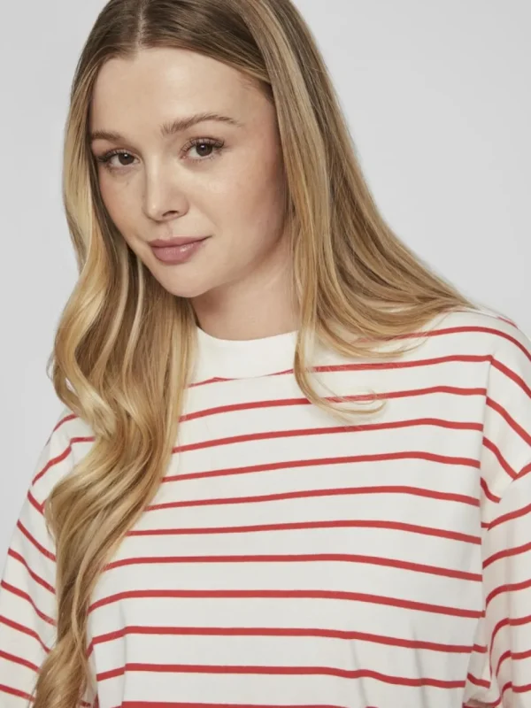 Vila VIJubilee 2/4 T-Shirt Egret/Poppy Red- T-shirts & Tops