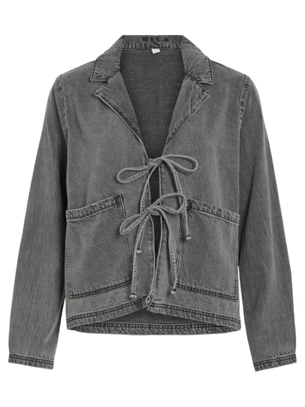 Vila VIKiki L/S Tie Denim Jacket Dark Grey Denim- Mäntel & Jacken