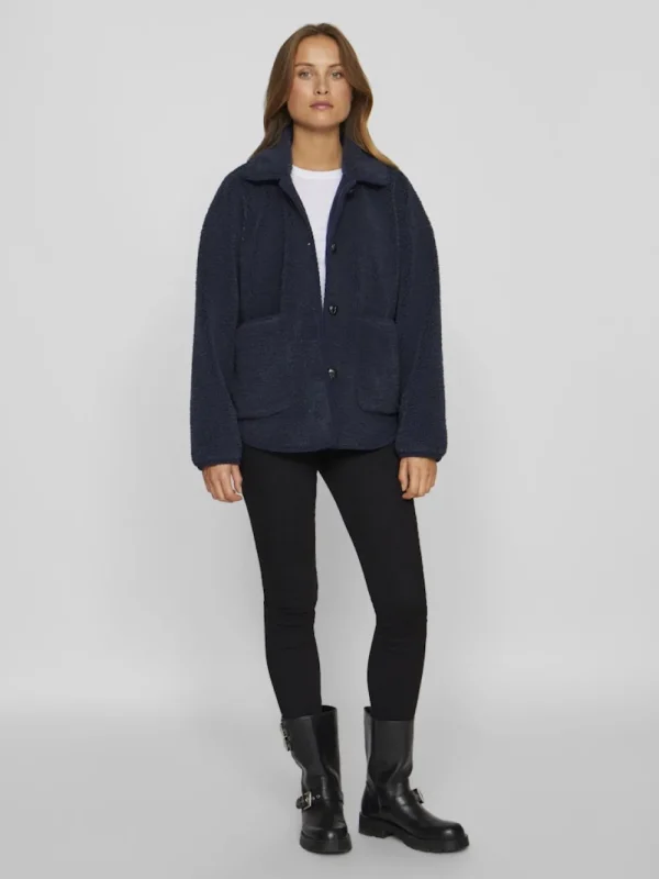 Vila VIMelusa Teddy Jacket Navy Blazer- Mäntel & Jacken