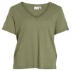 Vila VINova V-Neck S/S Top Oil Green- T-shirts & Tops