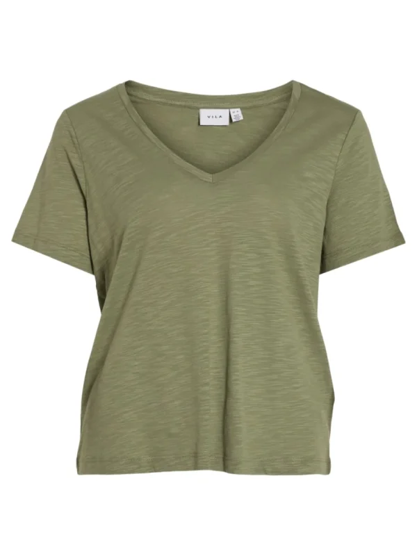 Vila VINova V-Neck S/S Top Oil Green- T-shirts & Tops