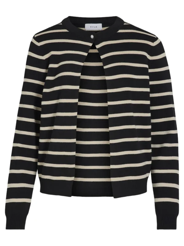 Vila VISebahat L/S Knit Cardigan Black Stripes- Strick & Cardigans