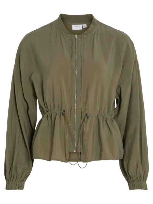Vila VISuva L/S Zip Short Cardigan Dusty Olive- Mäntel & Jacken