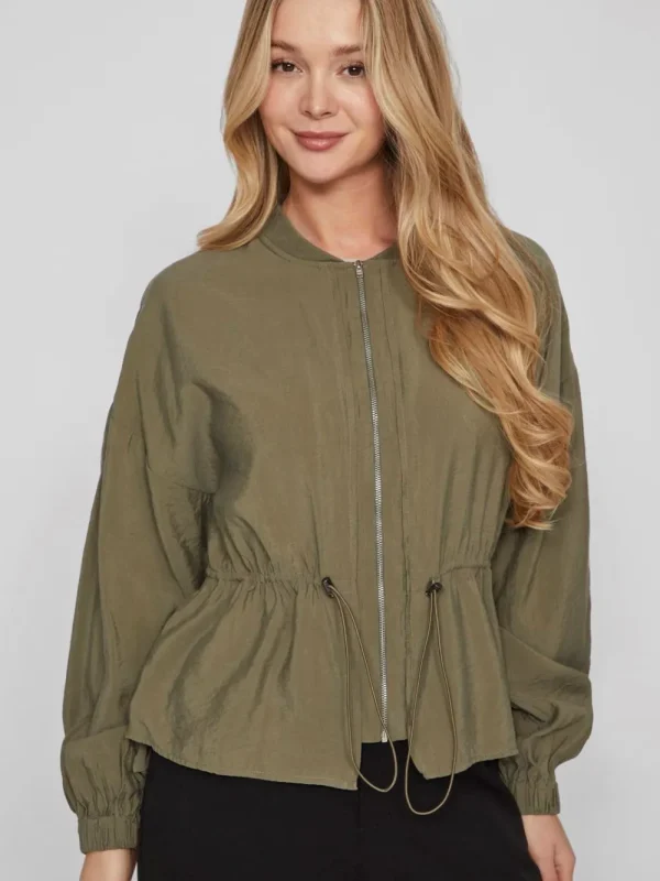 Vila VISuva L/S Zip Short Cardigan Dusty Olive- Mäntel & Jacken