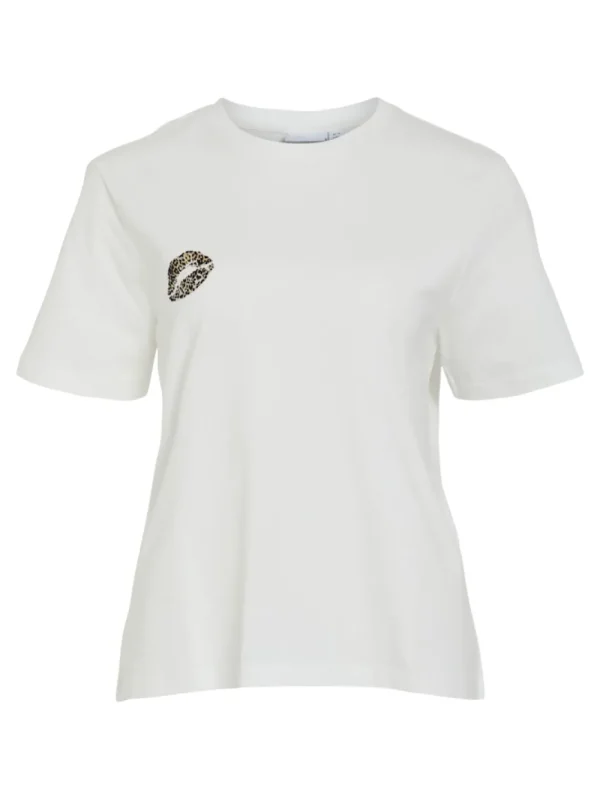 Vila VISybil Leo Kiss S/S T-Shirt Cloud Dancer Kiss- T-shirts & Tops